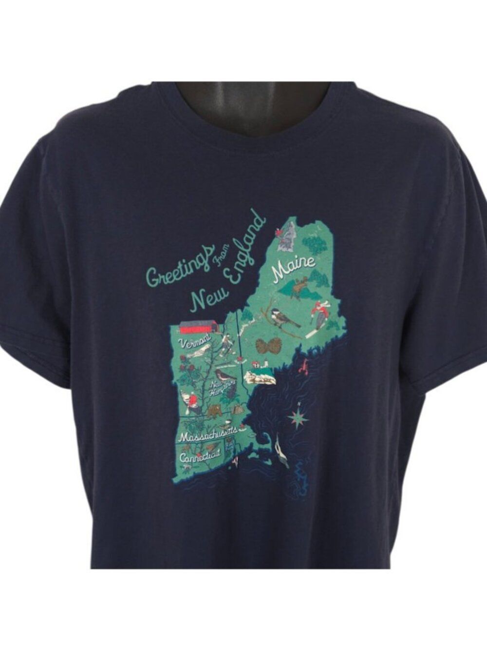 New England T Shirt Mens Size Large Blue Vermont Maine Massachusetts Souvenir